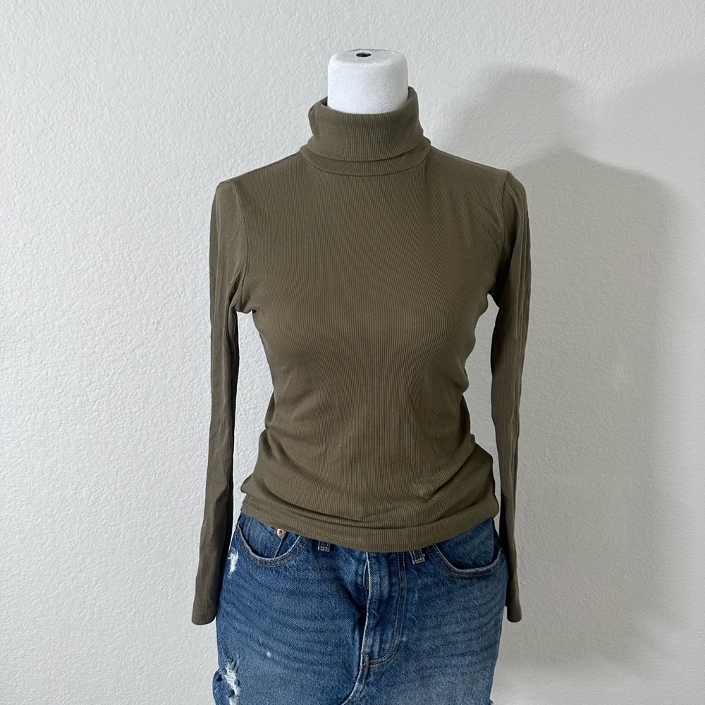 Active Basic Khaki Turtleneck Long Sleeve Top - image 1